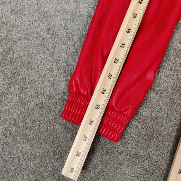 Forever 21 Women's Faux Leather Pants Size M Red Shiny Cargo Casual Party Dinner - Picture 12 of 13